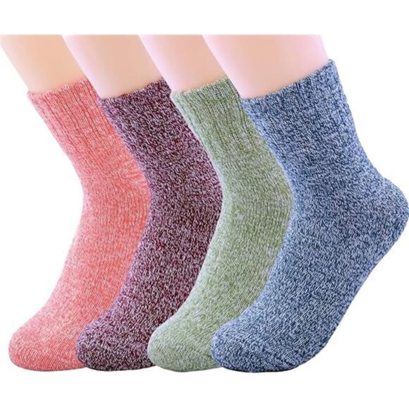 3-5 Pairs Womens Multicolor Fashion Warm Wool Cotton Thick Winter Crew Socks - Picture 8 of 8